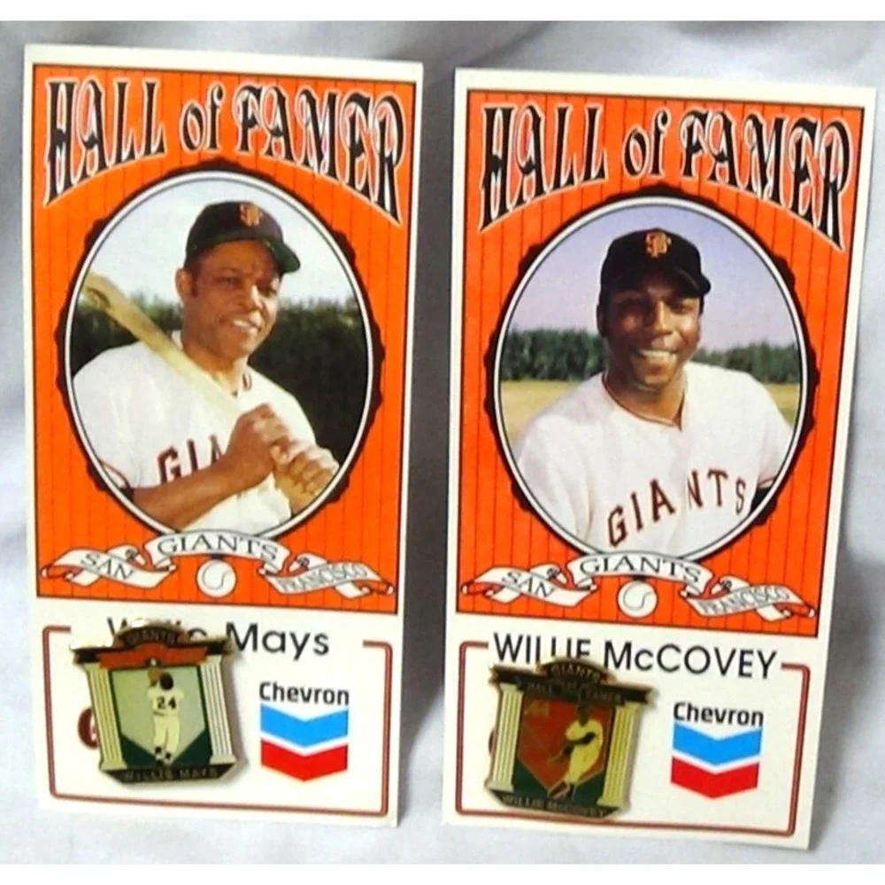 SF Giants Chevron Hall of Famer Willie Mays / Willie McCovey TWO Pins #161